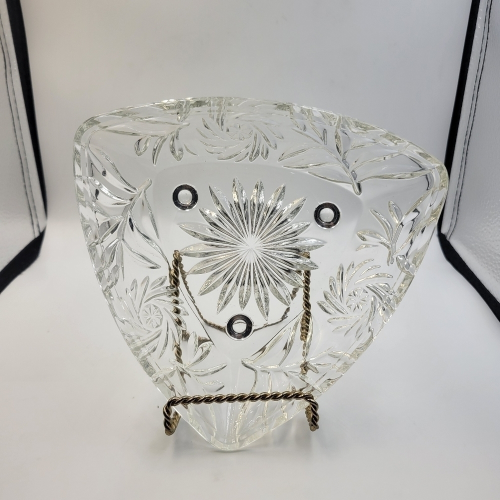 Vintage Triangular Clear Glass Footed Serving Dish